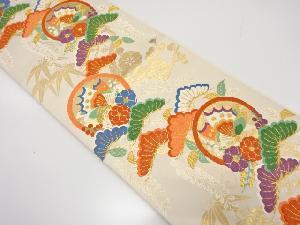 アンティーク 丸文に蝶・松・花模様織出し袋帯(材料)